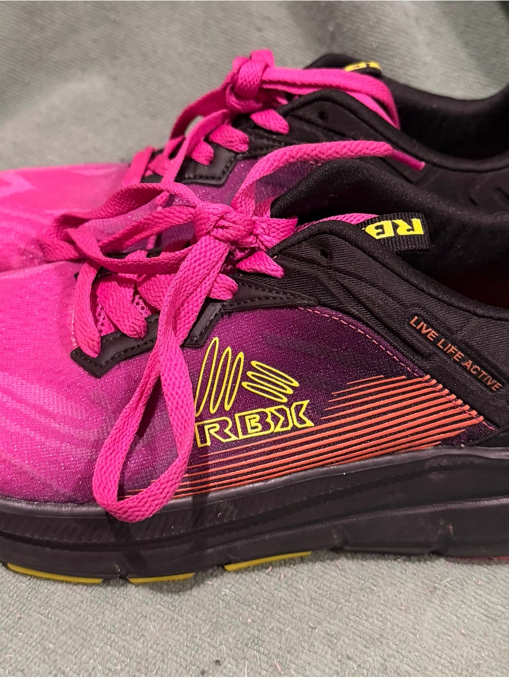 RBX Women's Hot Pink and Black Running Sneakers with Yellow Accents